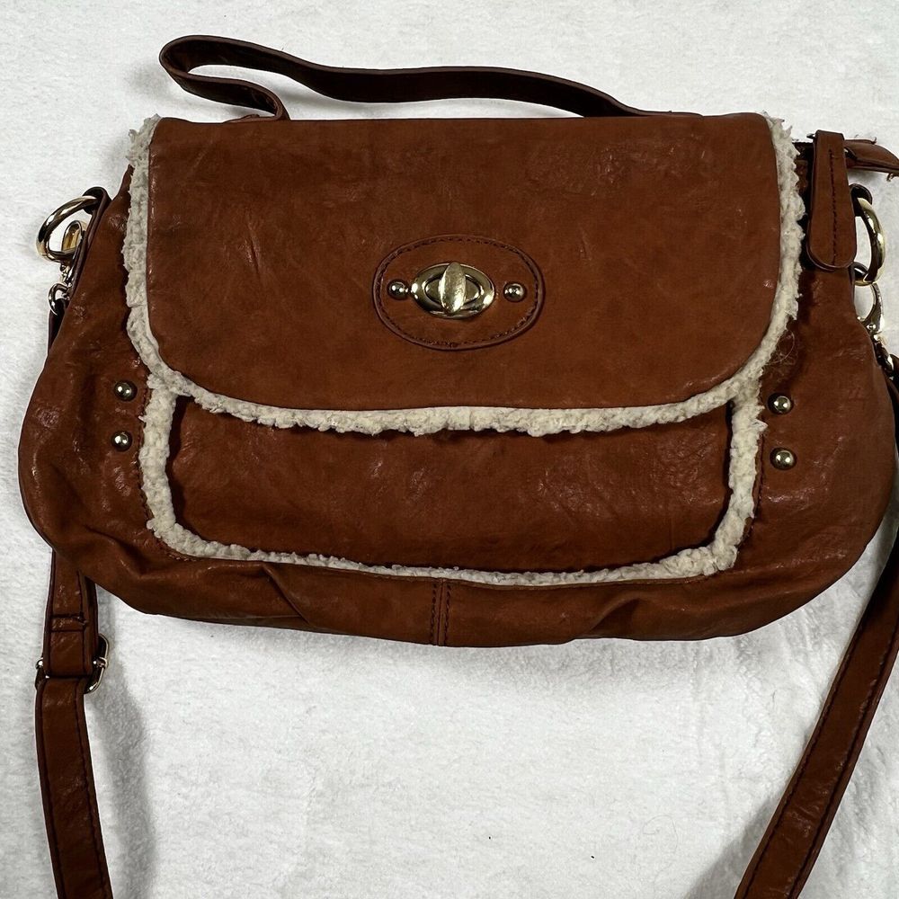 Apt 9 Women Carmel Faux Camel Fur Trim Shoulder Crossbody Purse Boho Cottagecore